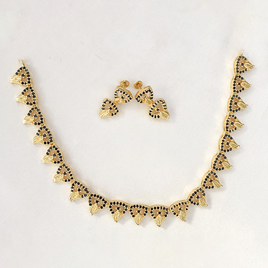 Zytoon Gold-Plated Black AD Stone Necklace Set with Matching Earrings  – Traditional Ethnic Jewelry for Women