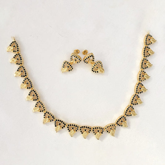 Zytoon Gold-Plated Black AD Stone Necklace Set with Matching Earrings  – Traditional Ethnic Jewelry for Women