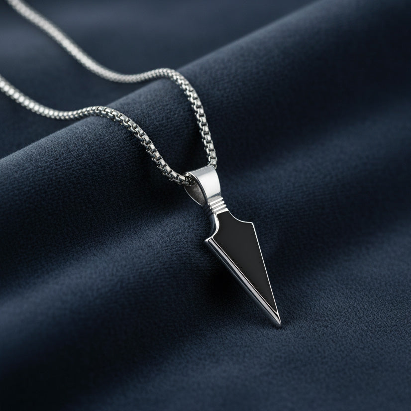 Black Arrowhead Pendant Necklace for Men – Stainless Steel Chain