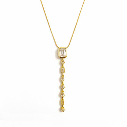 Clear Stone Vertical Drop Pendant Necklace – 18K Gold Plated