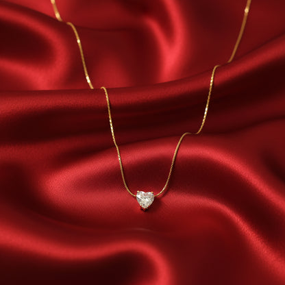 Crystal Heart Pendant Necklace – 18K Gold Plated