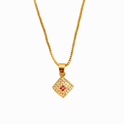Elegant Gold-Plated Square Pendant Necklace with Ruby Zirconia | Stylish Jewellery for Women & Girls