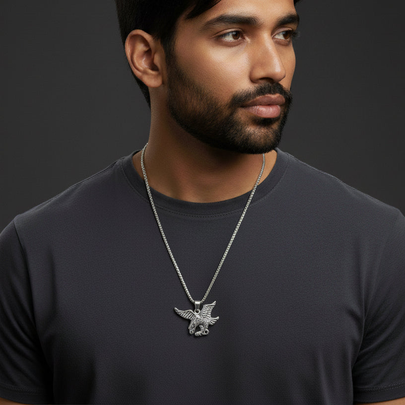 Stainless Steel Flying Eagle Pendant Necklace for Men