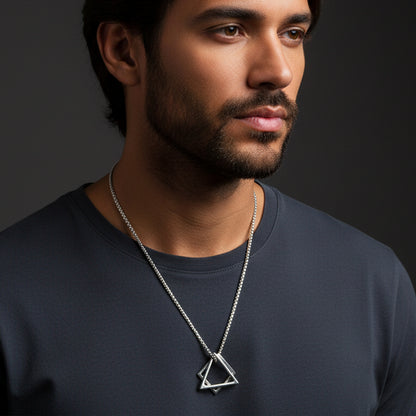 Geometric Square & Triangle Pendant Necklace for Men – Stainless Steel