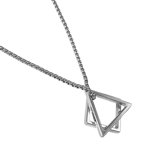 Geometric Square & Triangle Pendant Necklace for Men – Stainless Steel