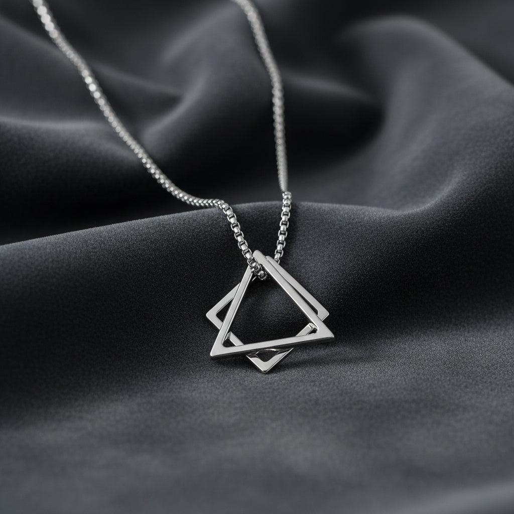 Geometric Square & Triangle Pendant Necklace for Men – Stainless Steel