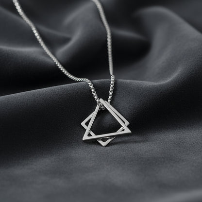 Geometric Square & Triangle Pendant Necklace for Men – Stainless Steel