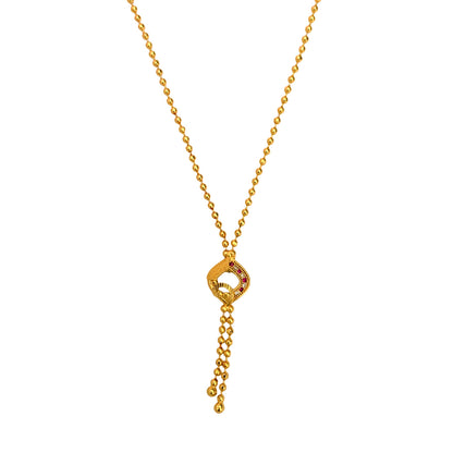 Gold Plated Ball Chain with Ruby & White Stone Pendant for Women and Girls