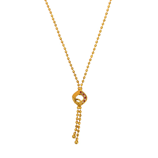 Gold Plated Ball Chain with Ruby & White Stone Pendant for Women and Girls