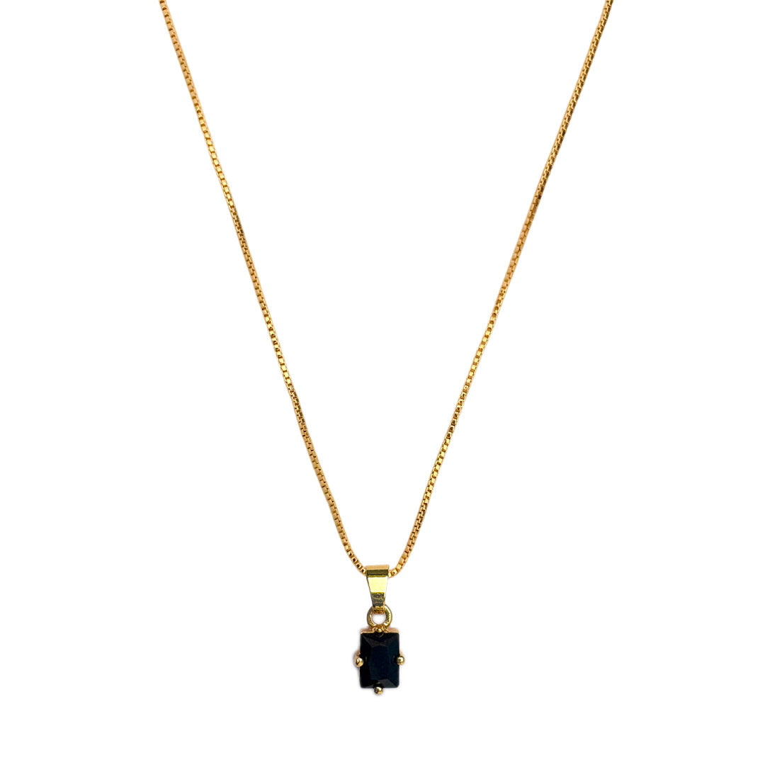 Gold-Plated Box Chain Necklace with Rectangle CZ Pendant | Minimal Everyday Jewellery for Women & Girls