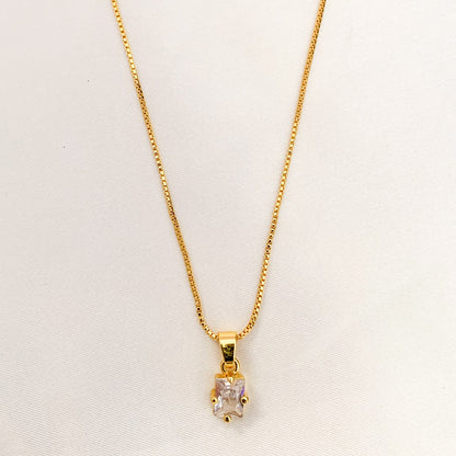 Gold-Plated Box Chain Necklace with Rectangle CZ Pendant | Minimal Everyday Jewellery for Women & Girls