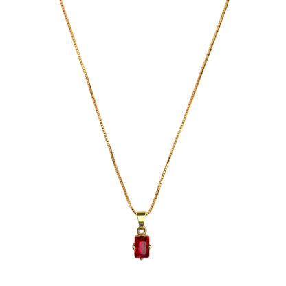 Gold-Plated Box Chain Necklace with Rectangle CZ Pendant | Minimal Everyday Jewellery for Women & Girls