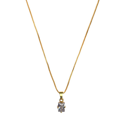 Gold-Plated Box Chain Necklace with Rectangle CZ Pendant | Minimal Everyday Jewellery for Women & Girls