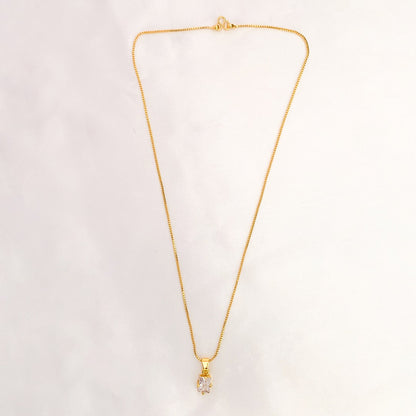 Gold-Plated Box Chain Necklace with Rectangle CZ Pendant | Minimal Everyday Jewellery for Women & Girls