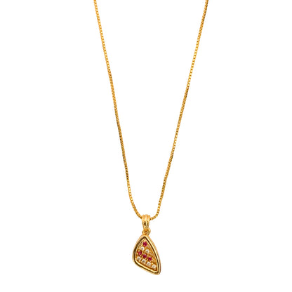 Gold-Plated Necklace with Triangular Red & White Stone Pendant