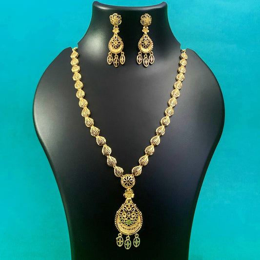 Gold-Plated Crescent Pendant Necklace Set with Earrings | Ethnic Jewelry