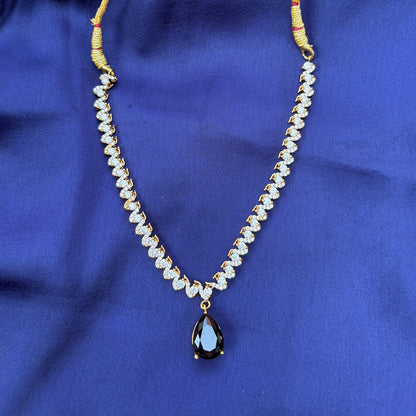 Gold-Plated CZ Necklace Set with Black Teardrop Pendant & Earrings