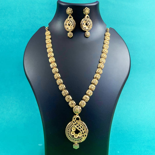 Gold Plated Peacock Design Pendant Necklace Set with Earrings | Traditional Wedding & Festive Jewellery for Women