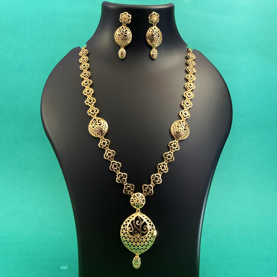 Gold Plated Designer Pendant Necklace Set with Earrings | Traditional Ethnic Jewellery for Women & Girls
