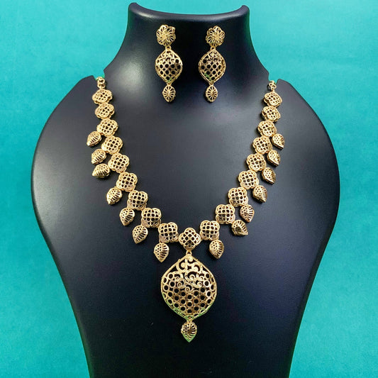 Gold-Plated Necklace Set with Earrings | Handmade Filigree Pendant Jewelry for Women & Girls