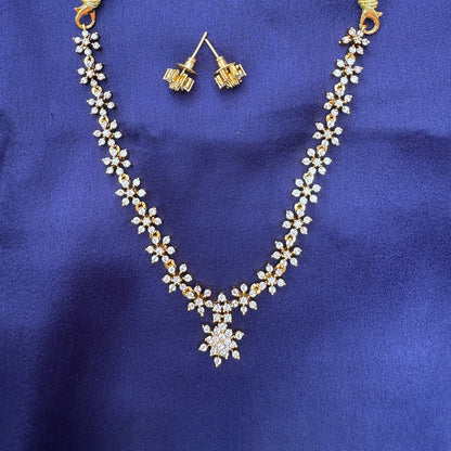 Gold Plated Floral CZ Stone Necklace Set with Star Pendant & Earrings
