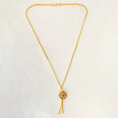 Gold-Plated Necklace with Floral Pendant | Ruby & Emerald Stone Jewelry for Women & Girls