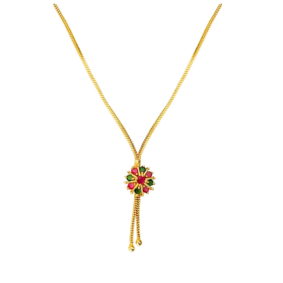 Gold-Plated Necklace with Floral Pendant | Ruby & Emerald Stone Jewelry for Women & Girls