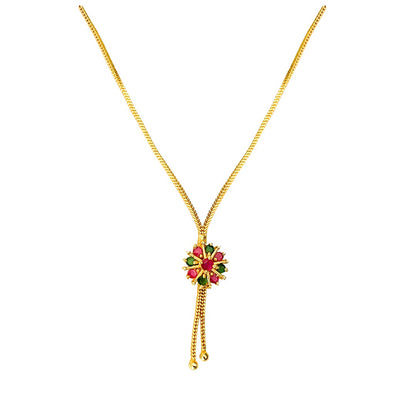 Gold-Plated Necklace with Floral Pendant | Ruby & Emerald Stone Jewelry for Women & Girls