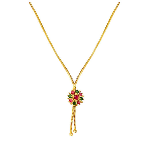 Gold-Plated Necklace with Floral Pendant | Ruby & Emerald Stone Jewelry for Women & Girls