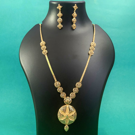 Gold-Plated Necklace Set with Floral Pendant & Earrings | Ethnic Jewelry