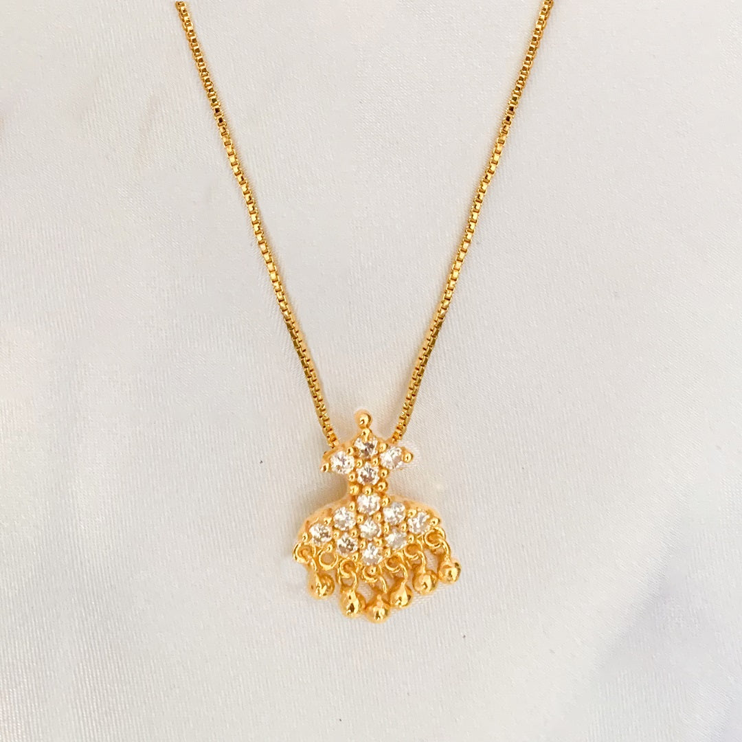 Gold-Plated Floral Pendant Necklace with Ruby Red Stones & Dangling Beads | Traditional Indian Jewelry
