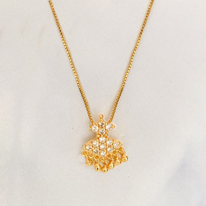 Gold-Plated Floral Pendant Necklace with Ruby Red Stones & Dangling Beads | Traditional Indian Jewelry
