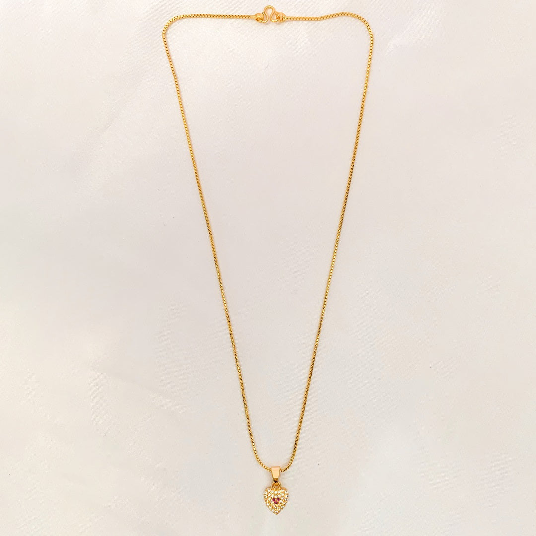 Gold Plated Heart Pendant Necklace with Sparkling Stones | Elegant Chain Jewellery for Women & Girls