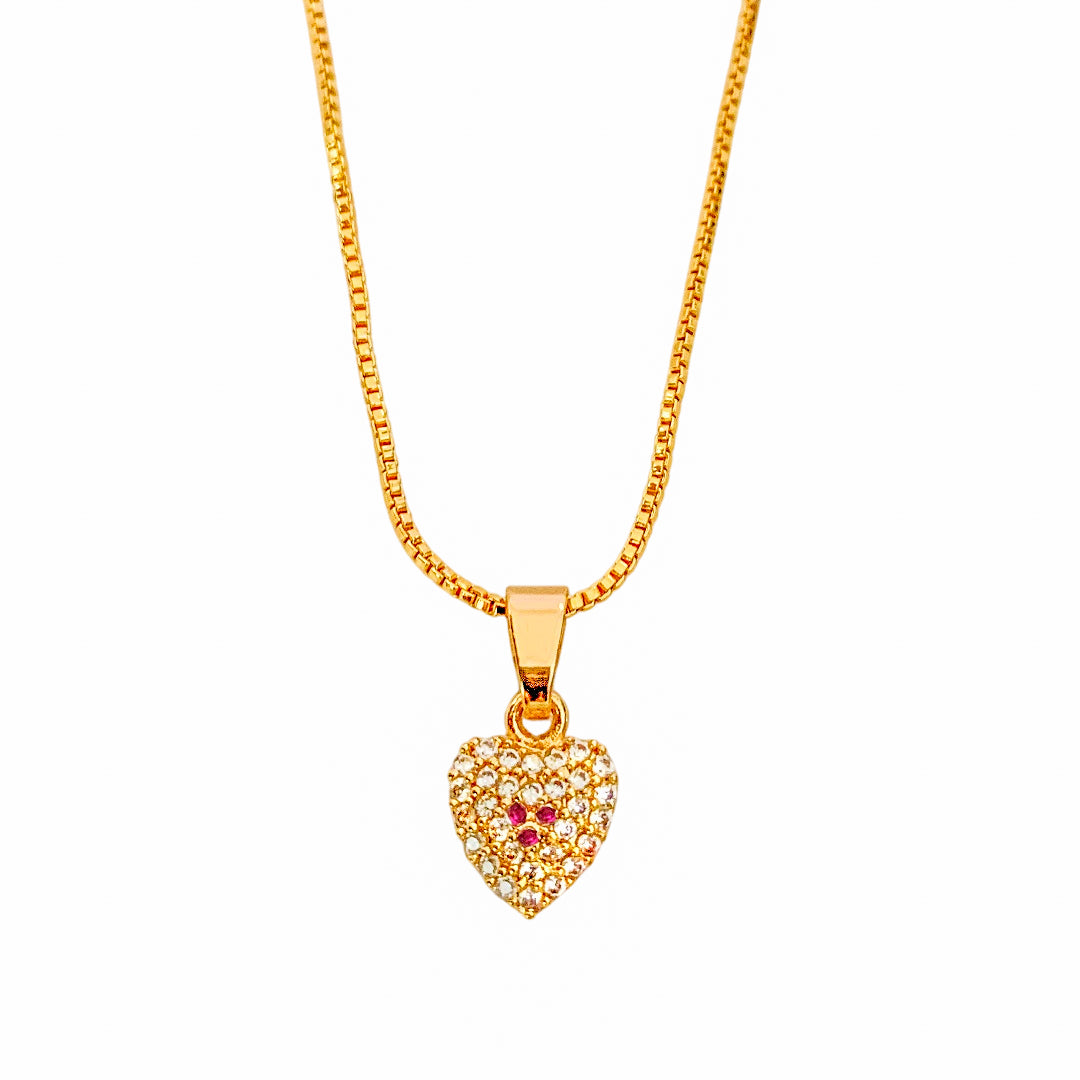 Gold Plated Heart Pendant Necklace with Sparkling Stones | Elegant Chain Jewellery for Women & Girls