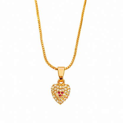 Gold Plated Heart Pendant Necklace with Sparkling Stones | Elegant Chain Jewellery for Women & Girls