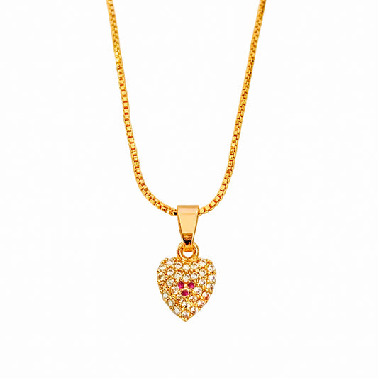 Gold Plated Heart Pendant Necklace with Sparkling Stones | Elegant Chain Jewellery for Women & Girls