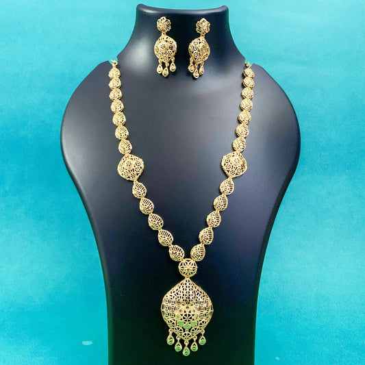 Gold Plated Long Necklace Set with Earrings | Traditional Ethnic Jewellery for Women