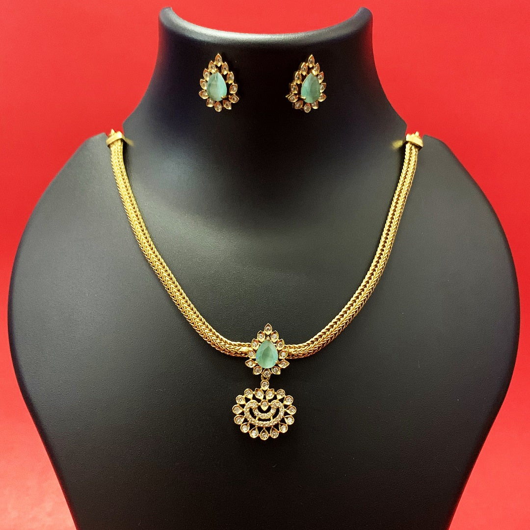 Gold-Plated Necklace Set with CZ Stone & Earrings | Traditional Indian Jewellery for Women & Girls