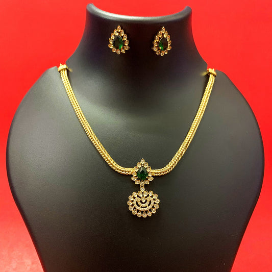 Gold-Plated Necklace Set with CZ Stone & Earrings | Traditional Indian Jewellery for Women & Girls