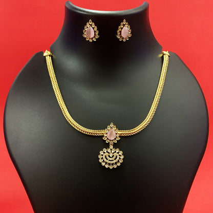 Gold-Plated Necklace Set with CZ Stone & Earrings | Traditional Indian Jewellery for Women & Girls