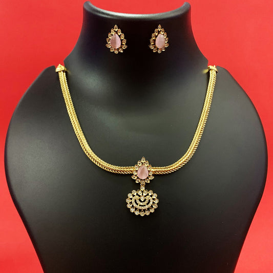 Gold-Plated Necklace Set with CZ Stone & Earrings | Traditional Indian Jewellery for Women & Girls