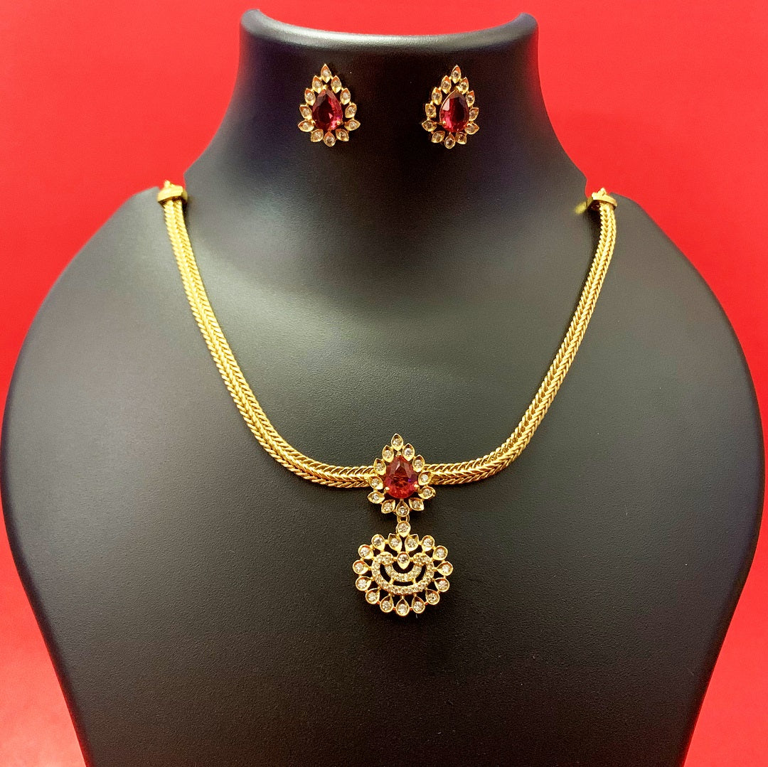 Gold-Plated Necklace Set with CZ Stone & Earrings | Traditional Indian Jewellery for Women & Girls