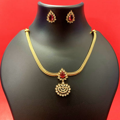 Gold-Plated Necklace Set with CZ Stone & Earrings | Traditional Indian Jewellery for Women & Girls