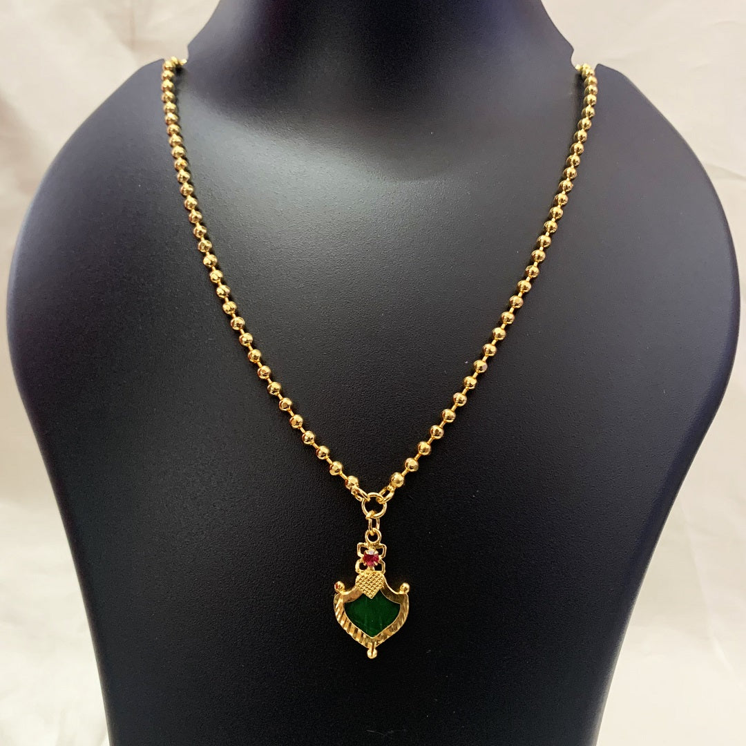 Traditional Gold Plated Palakka Pendant Necklace with Ball Chain – Kerala Ethnic Jewellery