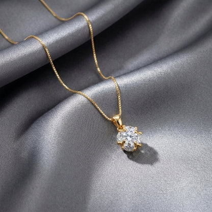 22K Gold Plated White Crystal Pendant Necklace for Women