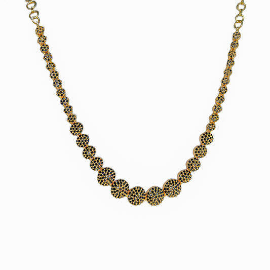 Elegant Gold-Plated Round AD Necklace with Black Stones for Women