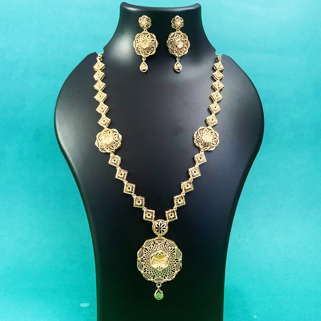 Gold-Plated Necklace Set with Earrings | Round Floral Design Ethnic Statement Jewelry for Women & Girls