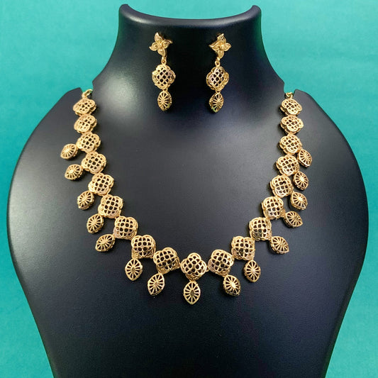 Gold-Plated Short Necklace Set with Earrings | Handmade Traditional Jewelry for Women & Girls