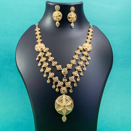 Gold-Plated Traditional Necklace Set with Earrings | Handmade Filigree Jewelry for Women & Girls