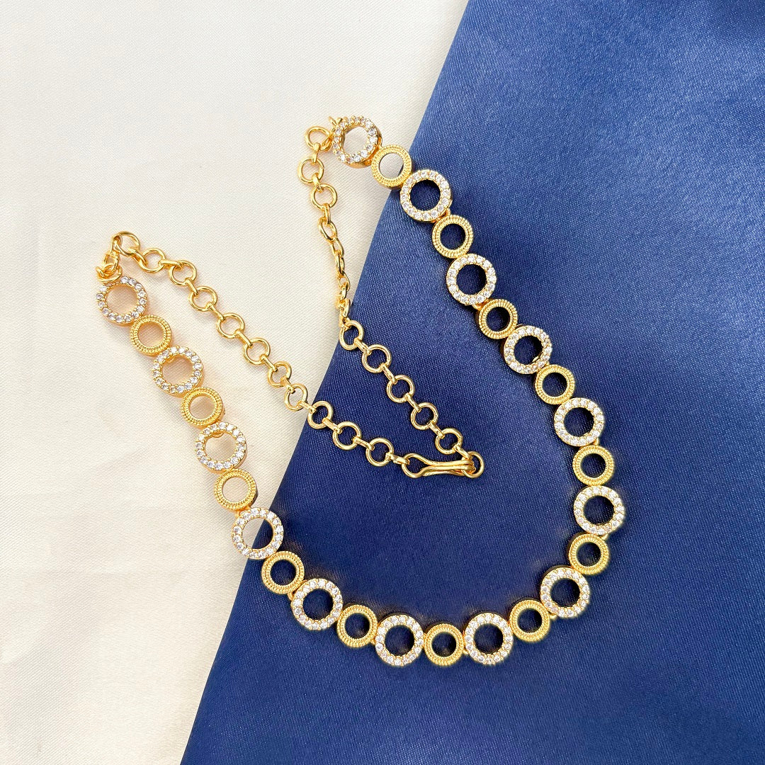 Zytoon Elegant Gold-Plated Circle Link Necklace for Women | Sparkling AD Stone Circle Design | Lightweight Traditional & Western Wear Jewelry
